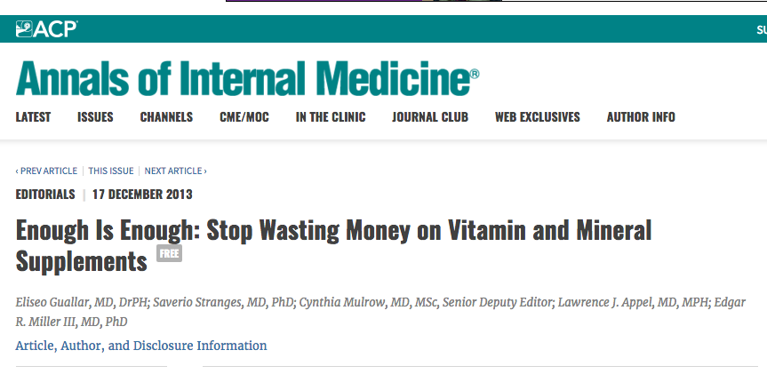 Enough Is Enough: Stop Wasting Money on Vitamin and Mineral Supplements