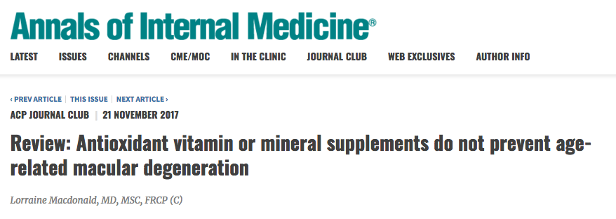 Antioxidant Vitamins Do Not Prevent Age-Related Macular Degeneration