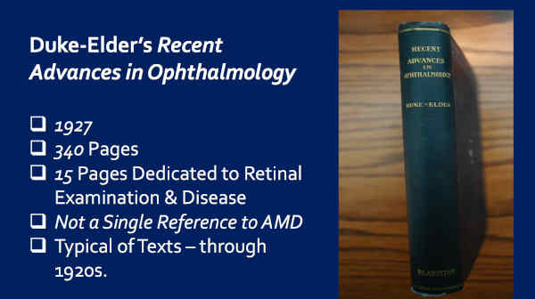 Duke-Elder 1927 Textbook AMD Not Mentioned in Comprehensive Textbook of Ophthalmology