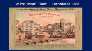 White wheat flour introduced 1880 with Roller-mill technology