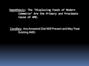 Revolutionary Hypothesis for the Nutritional Basis of Age-related macular degeneration (AMD), the displacing foods of modern commerce are the primary and proximate cause of AMD: a Singular Unifying Hypothesis