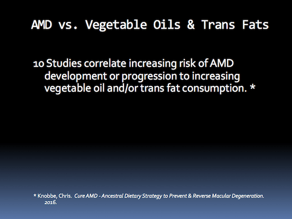 Polyunsaturated vegetable oils and trans fats raise the risk and prevalence of AMD / macular degeneration